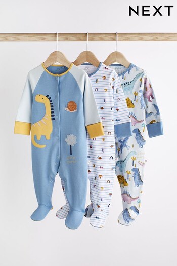Blue Dinosaur Baby Sleepsuits 3 Pack (0-2yrs) (M36225) | £20 - £22