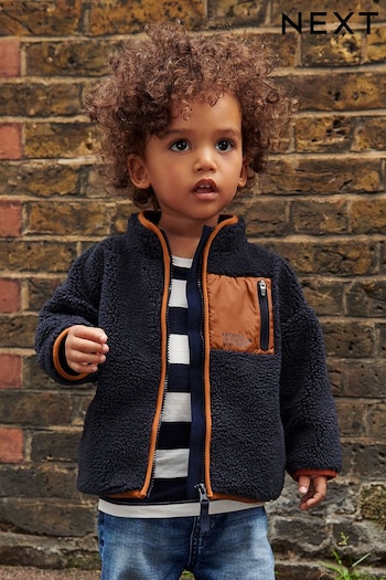 Navy Teddy Fleece Borg Zip Through Jacket (3mths-7yrs) (M36364) | £20 - £22