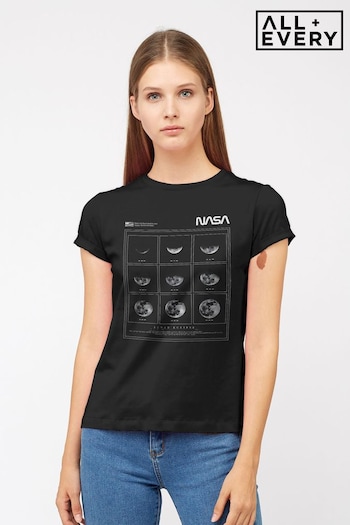 All + Every Black NASA Lunar Eclipse Moon Phases Womens T-Shirt (M36518) | £23