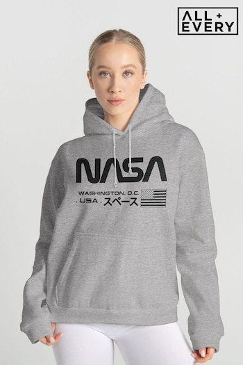 All + Every Grey NASA US Flag Japanese Text Womens Hooded Sweatshirt (M36539) | £40