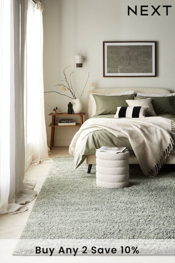 Sage Green Premium Cosy Shaggy Rug (M36680) | £25 - £495