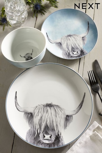 Teal Blue Hamish The Highland Cow 12 Piece Dinner Set (M37224) | £40