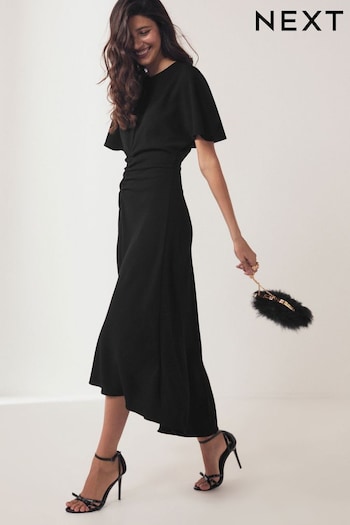 Black Short Sleeve Ruched Midi Dress (M37470) | £38