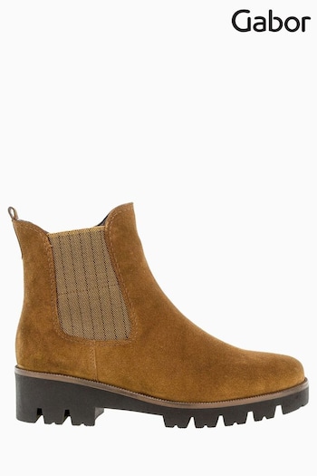 Gabor Brown Newport Cognac Suede Chelsea chunky Boots (M37974) | £95