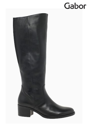 Gabor Black Isla Medim Calf Fit Leather Long Boots (M37987) | £150