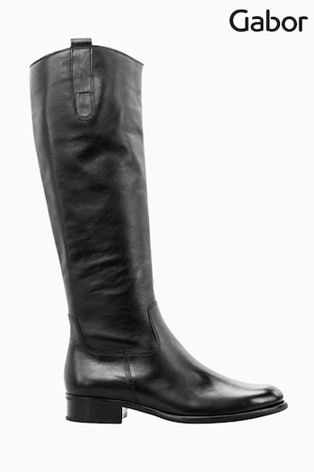 Gabor Black Brook Slim Calf Fit Leather Long Celebrity Boots (M37991) | £180