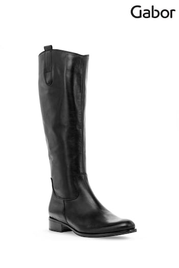 Gabor Black Brook Medium Calf Fit Leather Long Boots (M38022) | £180