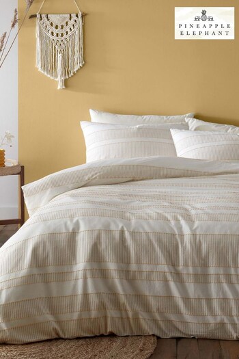 Pineapple Elephant Yellow Cairns Tufted Jacquard Embroidered Cotton Duvet Cover and Pillowcase Set (M38179) | £45 - £75