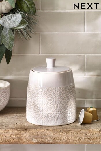 Natural Tile Embossed Ceramic Storage Jar (M38866) | £12