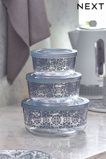 Set of 3 Blue Moroccan Tile Print Food Storage Containers (M38876) | £20