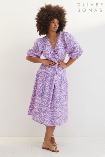 Oliver Bonas Purple Animal Abstract Print Midi Dress (M38936) | £85
