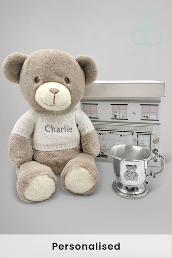 Babyblooms Personalised Frankie Bear with Pewter Cup Baby Gift (M39282) | £65