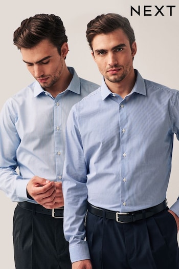 Blue Stripe Slim Fit Single Cuff Trimmed Shirts 2 Pack (M39821) | £46