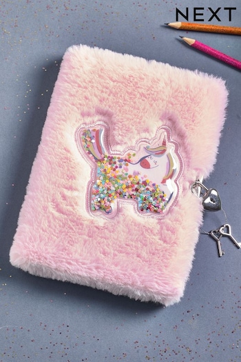 Pink Unicorn Fluffy Lockable Notebook (M39995) | £8