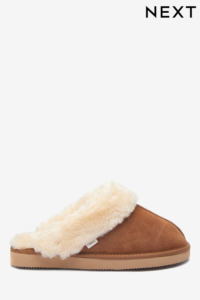 Ladies Sheepskin Lined Mule Slippers with Sheepskin Cuff and EVA Sole