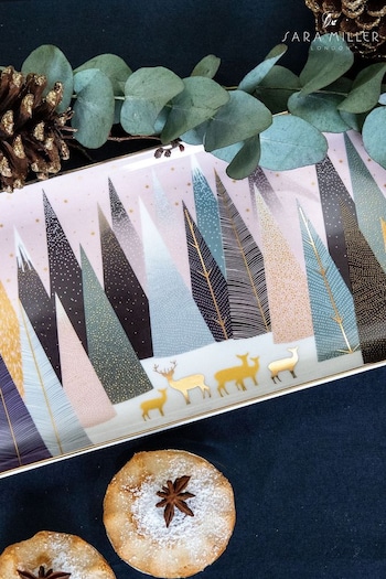 Sara Miller Pink Portmeirion Frosted Pines Christmas Sandwich Tray (M41358) | £44