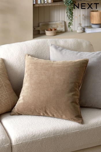 Latte Natural Large Square Soft Velour Cushion (M41413) | £18