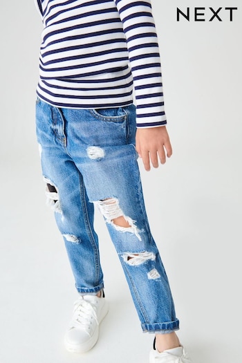 Bright Blue Distressed Mom Jeans logo-trimmed (3-16yrs) (M42107) | £17 - £22