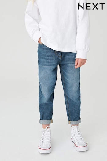 Mid Blue Denim Cotton Mom Jeans With Elasticated Waist (3-16yrs) (M42108) | £16 - £21