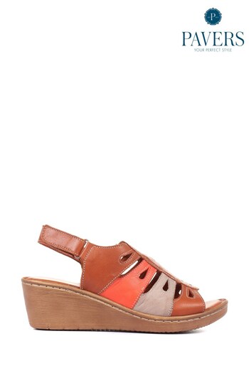 Pavers Tan Brown Leather Wedge Sandals (M42572) | £40