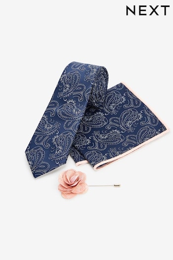 Navy Blue Tie, Pocket Square And Lapel Pin Set (M43904) | £18