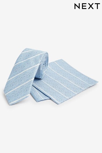 Light Blue Stripe Slim Tie And Pocket Square Set (M43951) | £16