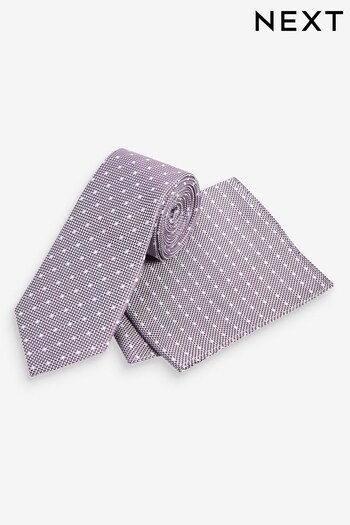 Lilac Purple Polka Dot Tie And Pocket Square Set (M43952) | £16