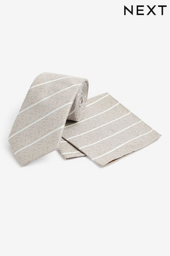 Champagne Natural Stripe Tie And Pocket Square Set (M43953) | £16