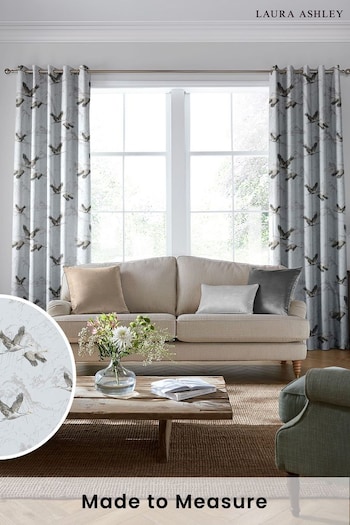 Laura Ashley Grey Animalia Embroidered Made To Measure Curtains (M44053) | £128