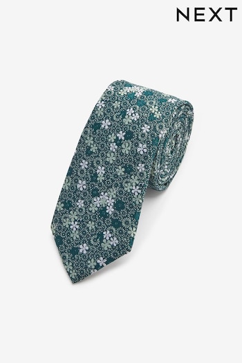 Green Ditsy Floral Slim Pattern Tie (M44289) | £12