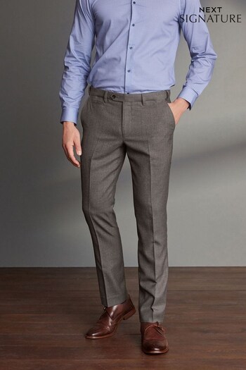 Taupe Brown Slim Fit Signature 100% Wool Trousers With Motion Flex Waistband (M44558) | £59