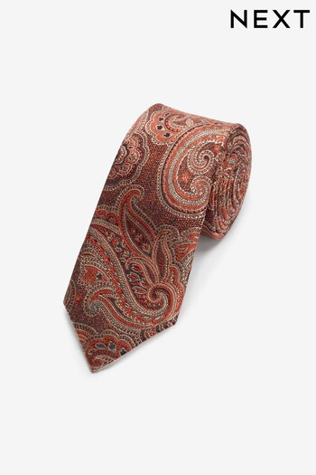 Rust Brown Paisley Silk Linen Blend Pattern Tie (M44822) | £20