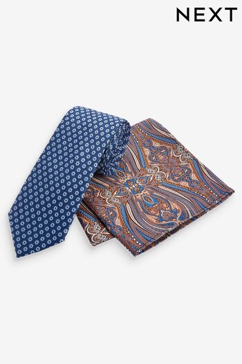 Blue Geometric/Paisley Slim Tie And Pocket Square Set (M44863) | £16