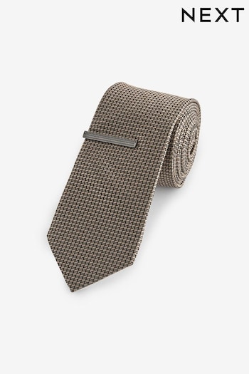 Neutral Slim Textured Tie And Clip (M44890) | £14