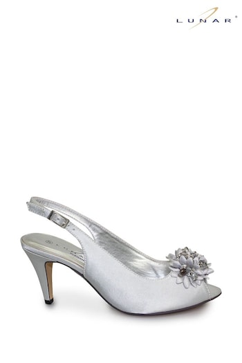 Lunar Sabrina Silver Satin Slingback Court Shoes (M45054) | £47