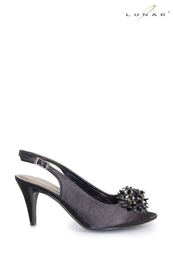 Lunar Sabrina Black Satin Slingback Court Shoes (M45057) | £47