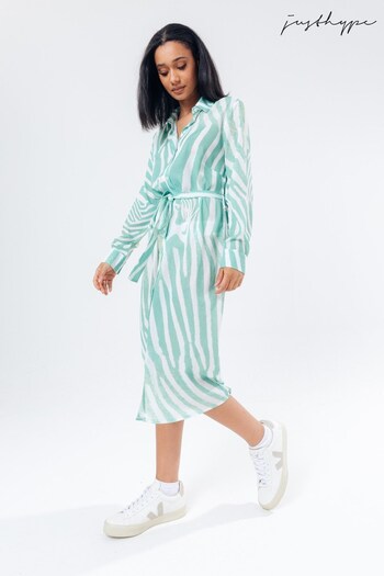 Hype. White Mint Zebra Women's Shirt Dress (M46703) | £40