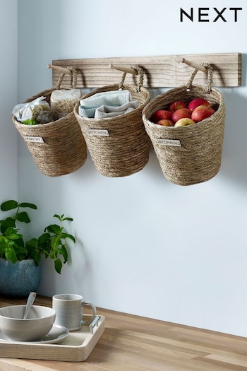 Set of 3 Natural Wall Hanging Rope Kitchen Storage Baskets (M47057) | £48