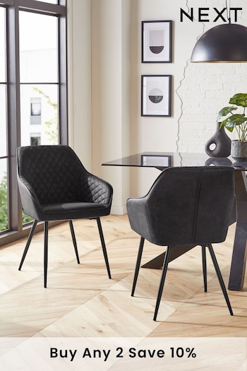 Set of 2 Monza Faux Leather Dark Grey Hamilton Arm Dining Chairs (M47176) | £330