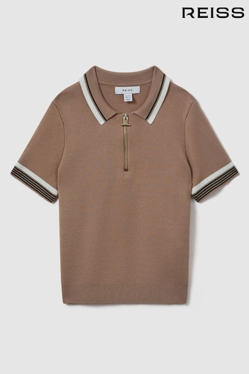 Reiss Warm Taupe Chelsea Half-Zip Polo Shirt (M47493) | £46