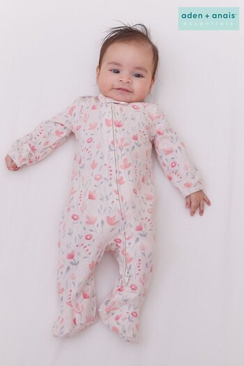 aden + anais Pink Comfort Knit Perennial Baby Sleepsuit (M47871) | £22