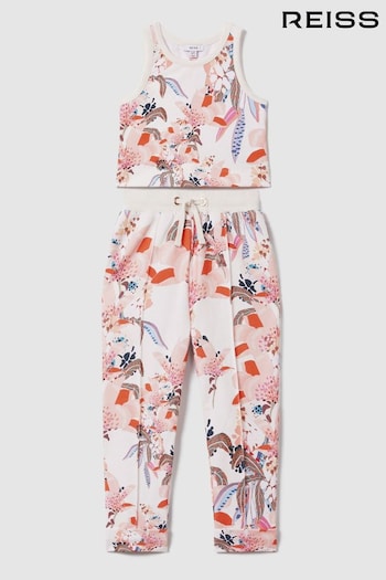 Reiss Pink Print Kemi Teen Cotton Vest and Joggers Set (M48089) | £70