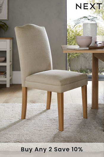 Set of 2 Soft Linen Look Light Natural Malvern Oak Effect Leg Dining Chairs (M48408) | £225