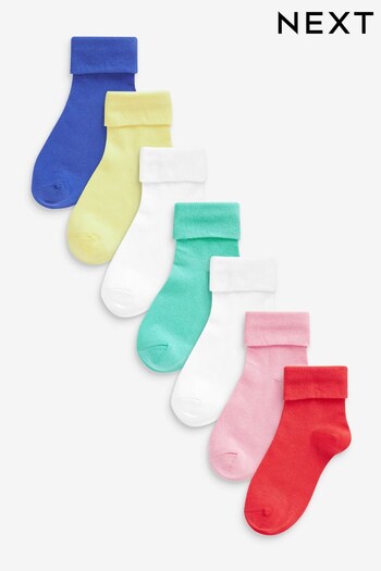 Pink, Green, Blue and White 7 Pack Cotton Rich Turnover Ankle Socks (M48422) | £10 - £12