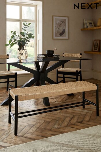 Black Wood Woven Oslo No Back Dining Bench (M48430) | £190