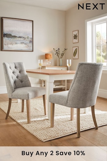 Set of 2 Chunky Weave Dove Grey Wolton Collection Luxe Light Wood Leg Dining Chairs (M48436) | £360