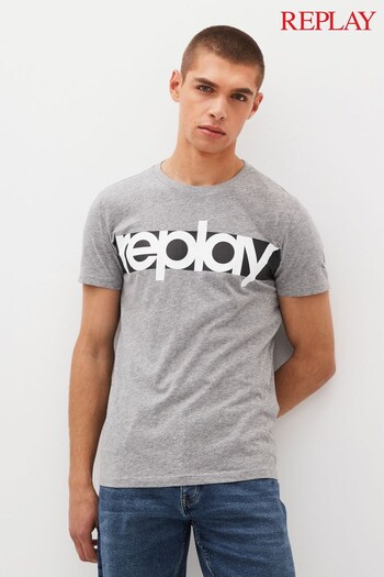 Replay Grey Stripe Logo T-Shirt (M48714) | £45