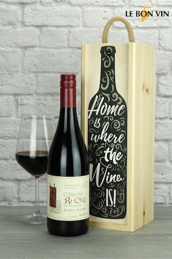 Cotes du Rhone Red Wine Wood Box Gift by Le Bon Vin (M48895) | £31