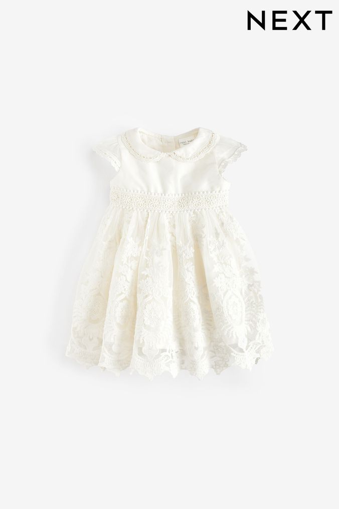 White Short Length Baby Christening Dress (0mths-2yrs) (M49442) | £34 - £36