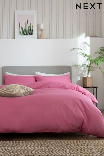 Pink Bright Cotton Rich Plain Duvet Cover and Pillowcase Set (M49922) | £18 - £45